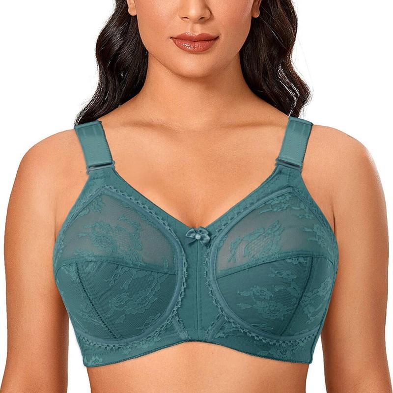 Plus Size Non Wired Lace Non Padded Full Coverage Bra Minimizer Cups Firm Hold