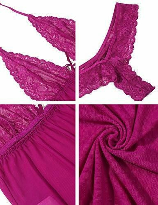 Plus Size Sexy Women's Lace Lingerie See-Thru Nightwear G-string Sleepwear Dress
