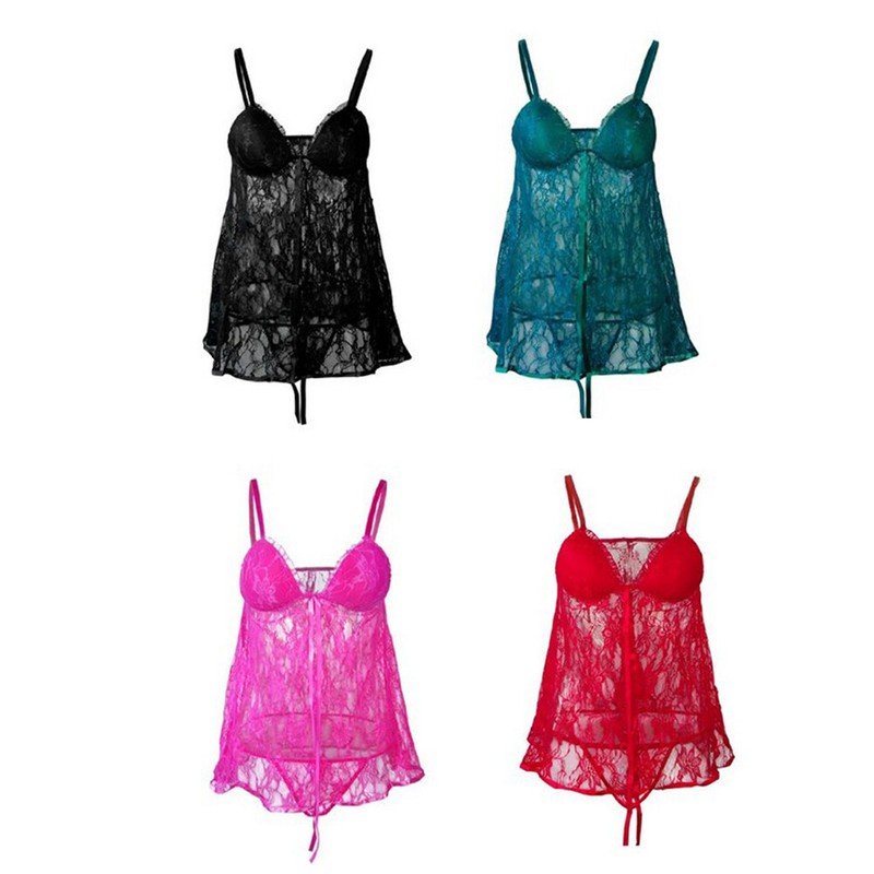 Plus Size Women Sexy Lingerie Lace Dress Chemise Babydoll Sleepwear G-string US