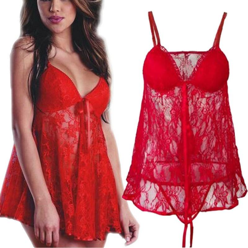 Plus Size Women Sexy Lingerie Lace Dress Chemise Babydoll Sleepwear G-string US