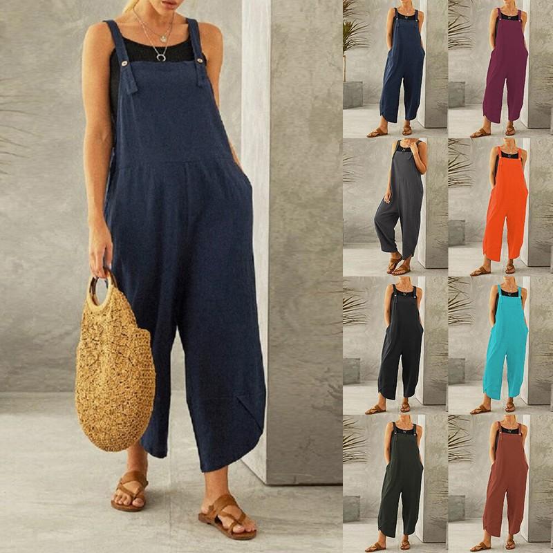 Plus Size Women Sleeveless Jumpsuits Romper Pants Suspenders Dungarees Playsuits