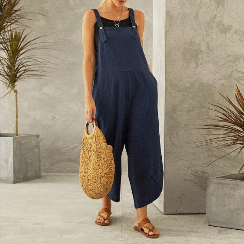 Plus Size Women Sleeveless Jumpsuits Romper Pants Suspenders Dungarees Playsuits