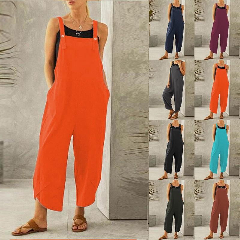 Plus Size Women Sleeveless Jumpsuits Romper Pants Suspenders Dungarees Playsuits