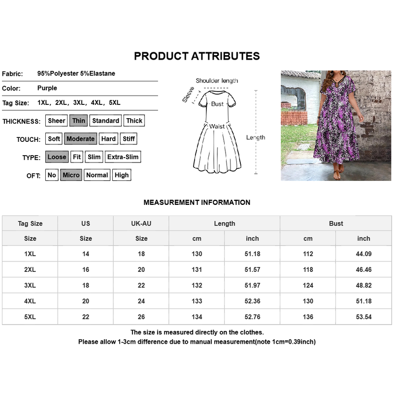 Plus Size Womens Leopard V-Neck Long Maxi Dress Summer Holiday Beach Sundress