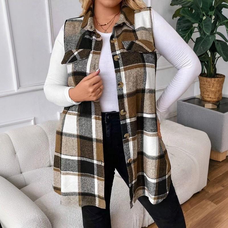 PLUS SIZE Womens Plaid Fleece Vest Coat Jacket Ladies Thermal Waistcoat Cardigan