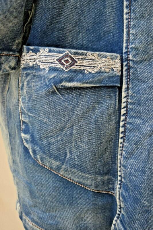 POL Studded Embroidered Faded Navy Blue 3/4 Sleeve Denim Jacket Sz S & M *NEW*