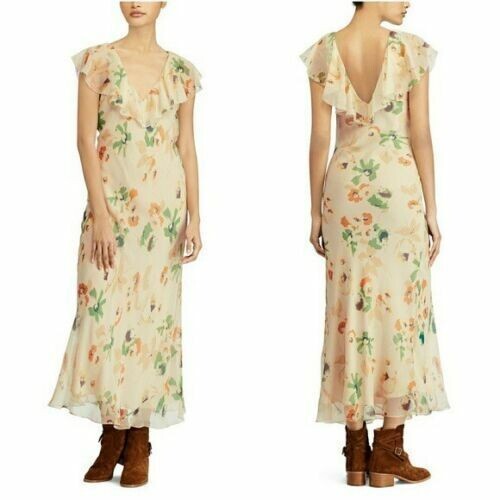 Polo Ralph Lauren 100% Silk Floral Print Dress Size 2 $398