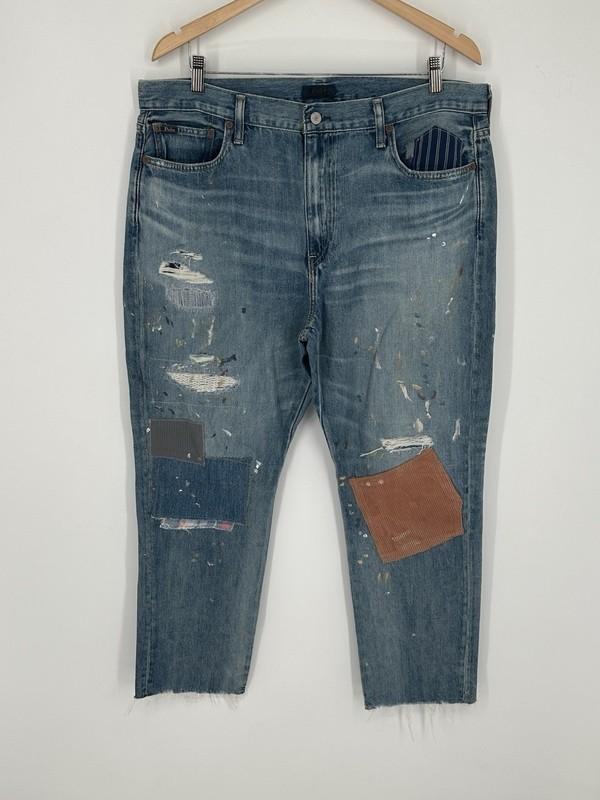 Polo Ralph Lauren Avery Boyfriend Jeans Womens Sz 32 Distressed Patch Splatter
