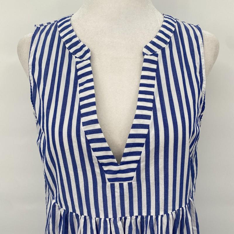 Pomander Place Dress Womens Medium Blue White Striped Sleeveless Tiered Cottage
