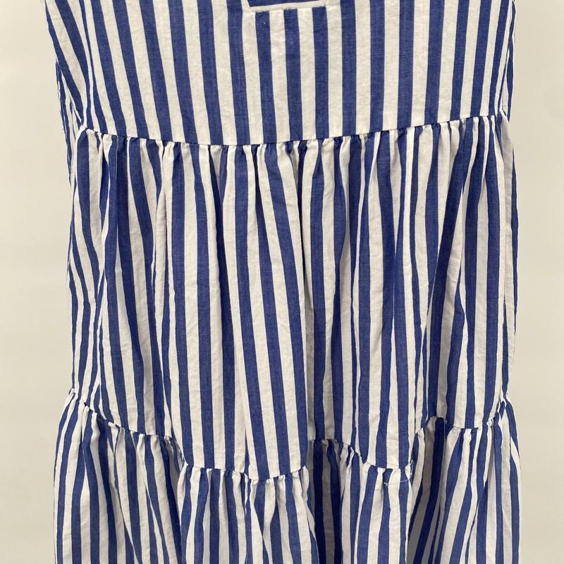 Pomander Place Dress Womens Medium Blue White Striped Sleeveless Tiered Cottage