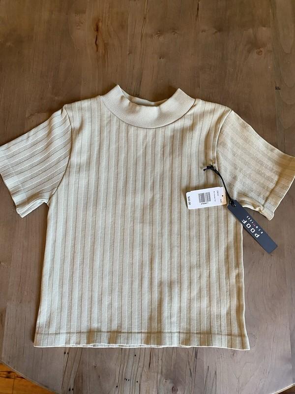 Poof Women's Size M/L Tan Ribbed Knit Short Sleeve Crop Top NWT