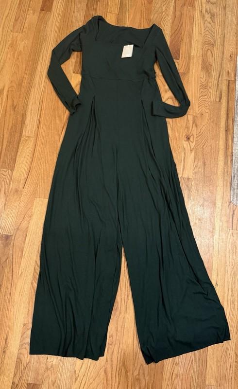 POPFLEX- Go With The Flow Long Sleeve Jumpsuit - Pine Green- XL Extra Tall