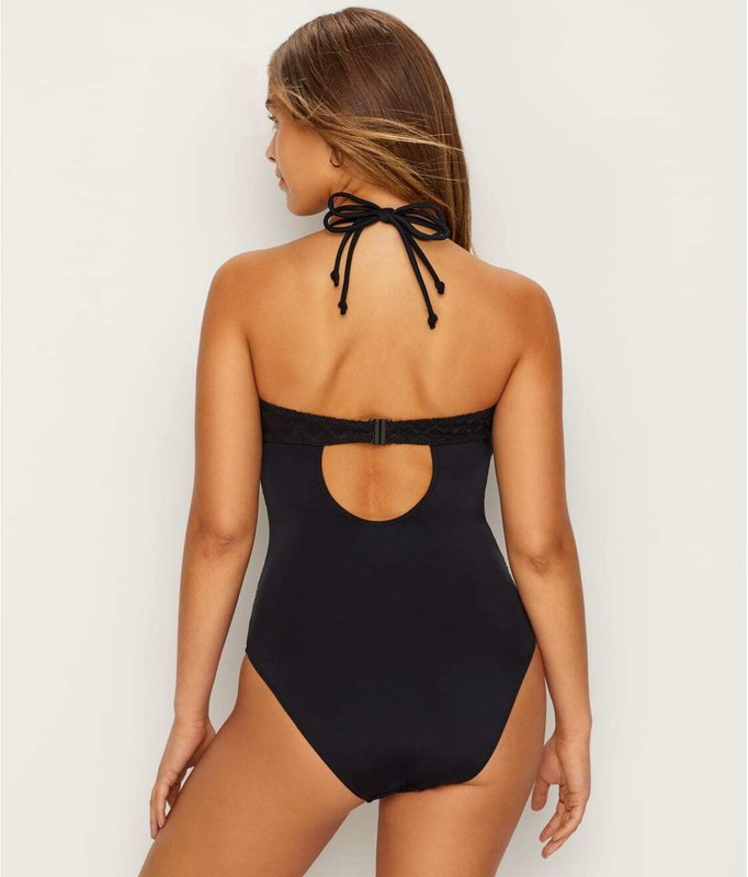 Pour Moi BLACK Castaway Halter Underwire One Piece Swimsuit US 36F UK 36E