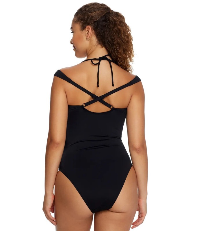 Pour Moi BLACK Off-the-Shoulder Control One-Piece Swimsuit US 36F UK 36E