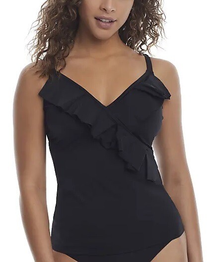 Pour Moi BLACK Space Ruffle Underwire Tankini Swim Top US 36DDD/F UK 36E
