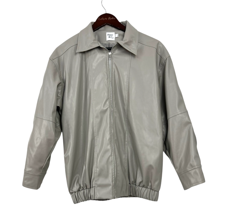 Princess Polly Braelynn Womens Size 2 Gray Faux Leather Bomber Jacket Oversized