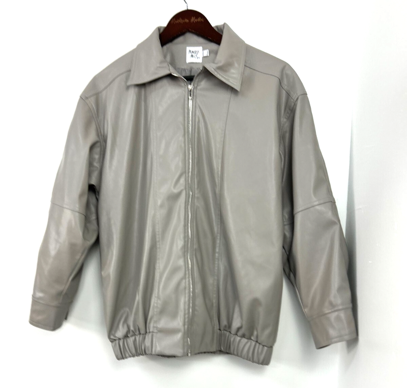Princess Polly Braelynn Womens Size 2 Gray Faux Leather Bomber Jacket Oversized