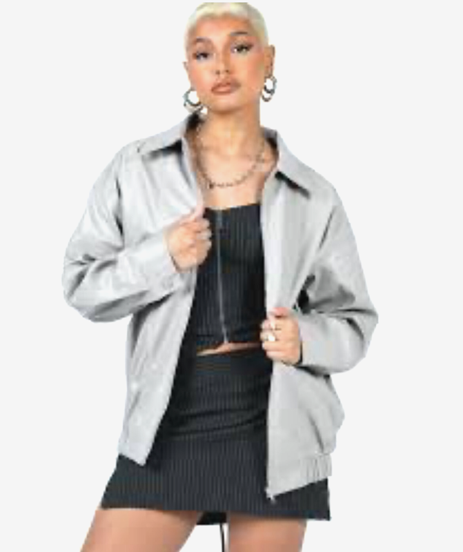 Princess Polly Braelynn Womens Size 2 Gray Faux Leather Bomber Jacket Oversized