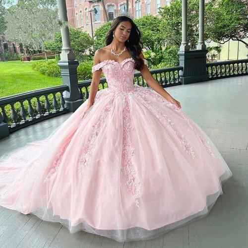 Princess Quinceanera Dresses Off Shoulder Lace Applique Ball Gown Sweet 16 Dress