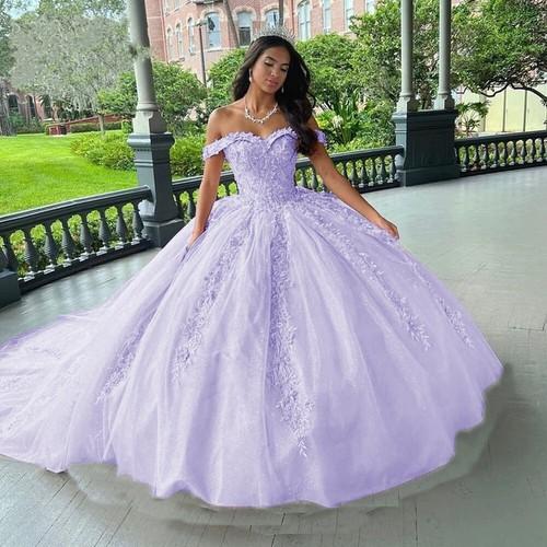 Princess Quinceanera Dresses Off Shoulder Lace Applique Ball Gown Sweet 16 Dress
