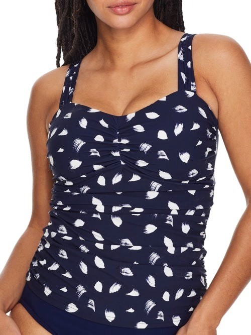 Profile by Gottex NAVY/WHITE Light As a Feather Tankini Swim Top US 36F UK 14F