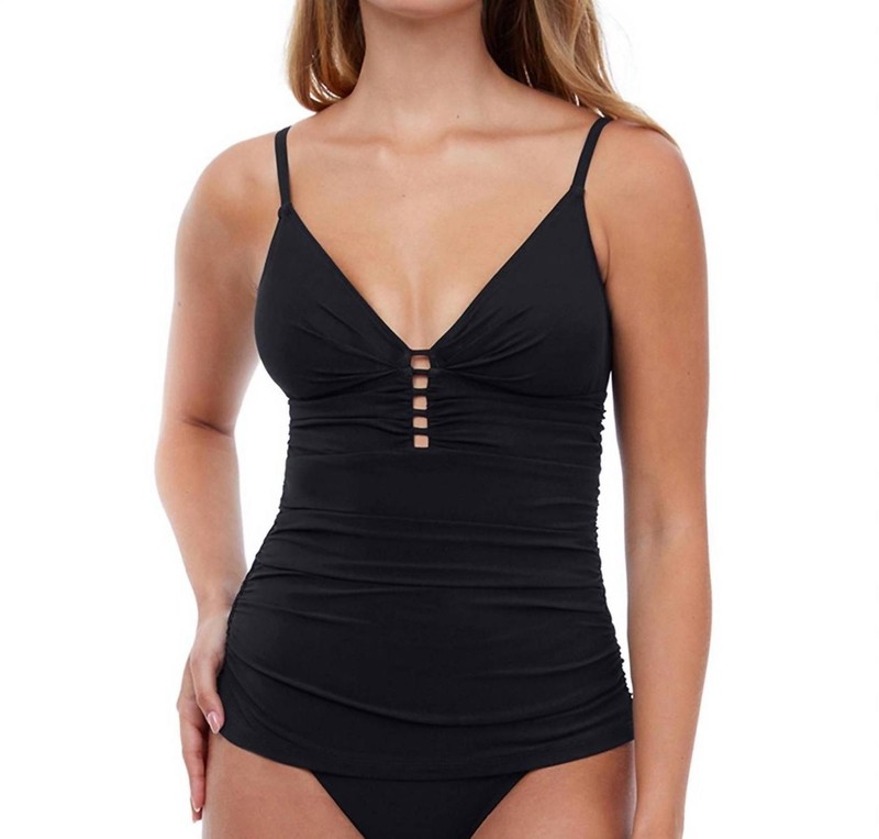 Profile By Gottex V-Neck Shirred Tankini Top Tutti Frutti Black