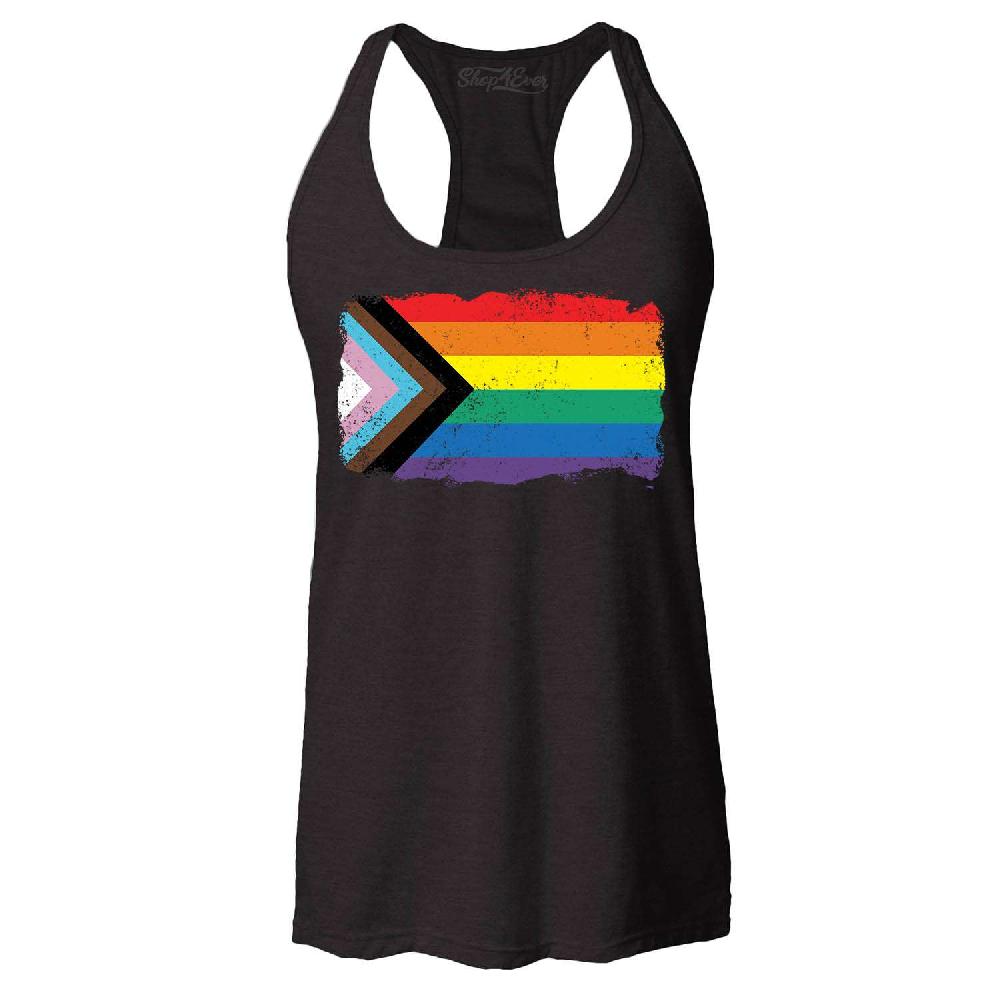 Progress Pride Flag Inclusive Rainbow LGBTQ Racerback Tank Top Pride Tee