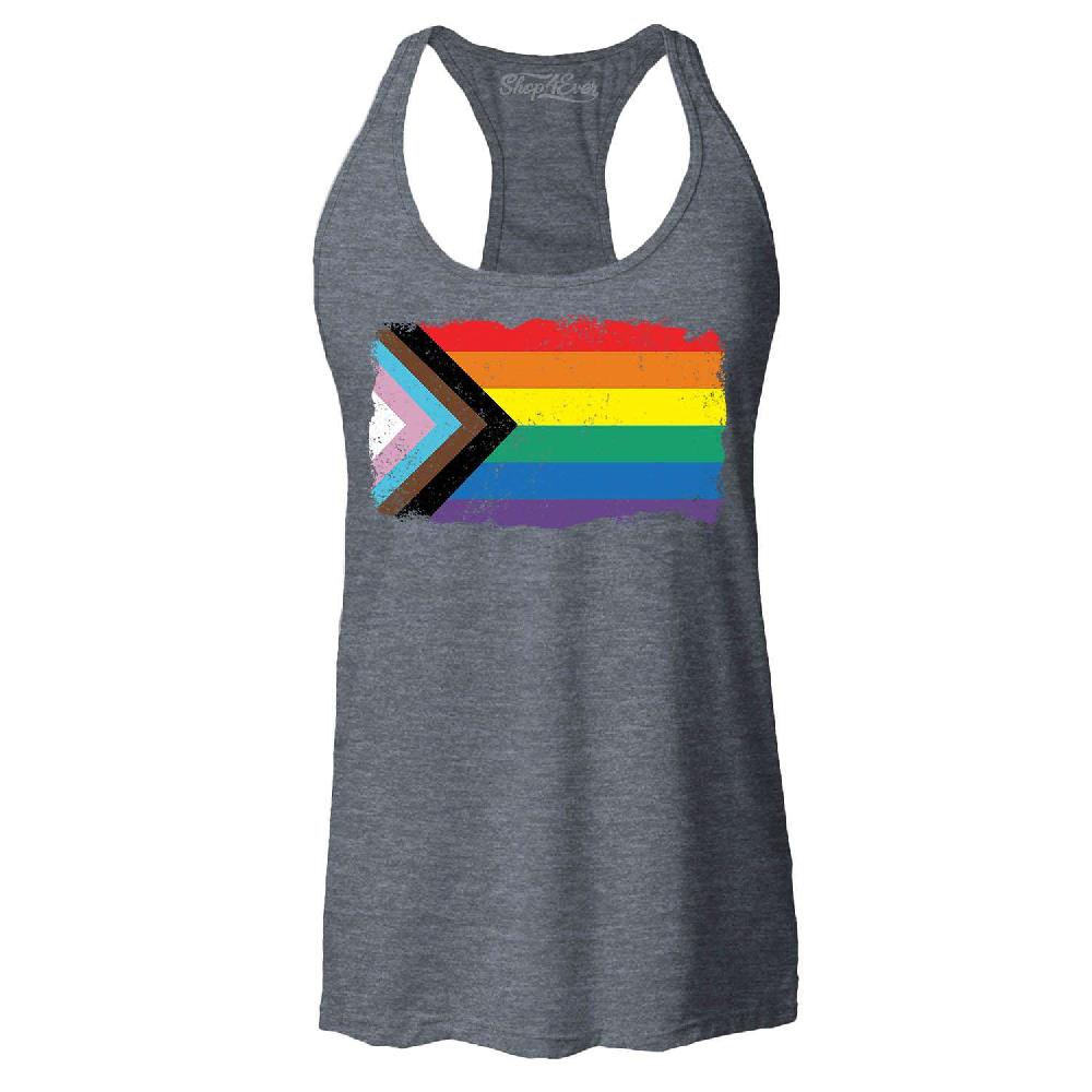 Progress Pride Flag Inclusive Rainbow LGBTQ Racerback Tank Top Pride Tee