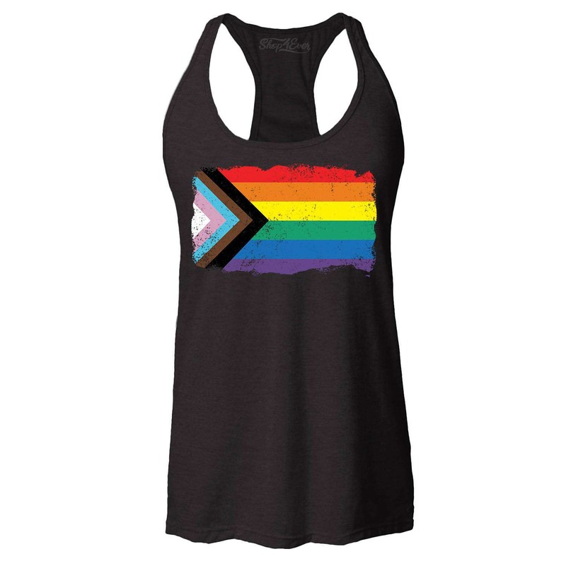 Progress Pride Flag Inclusive Rainbow LGBTQ Racerback Tank Top Pride Tee