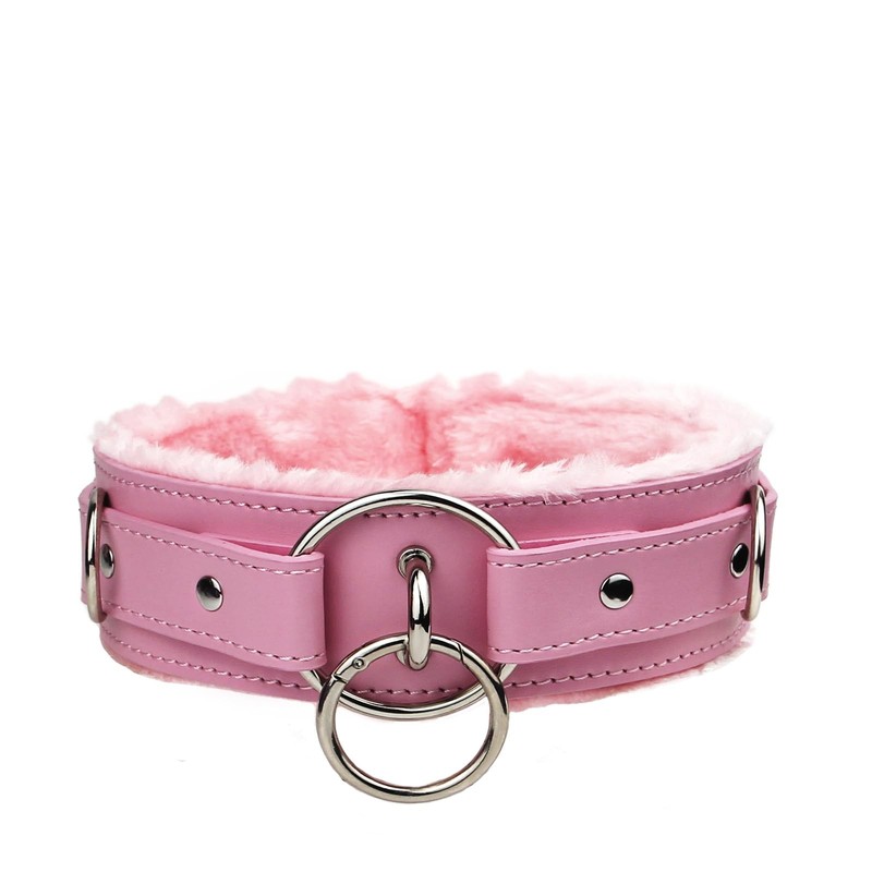 Pu Leather Choker Collar With Leash And Lock Adjustable Size For Women Pink