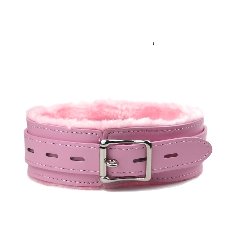 Pu Leather Choker Collar With Leash And Lock Adjustable Size For Women Pink