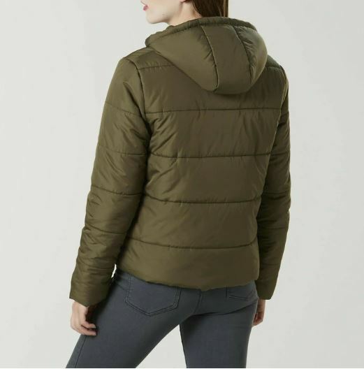 Puffer Jacket Me Jane Women's Juniors Hooded Olive Night Green Color Size LARGE