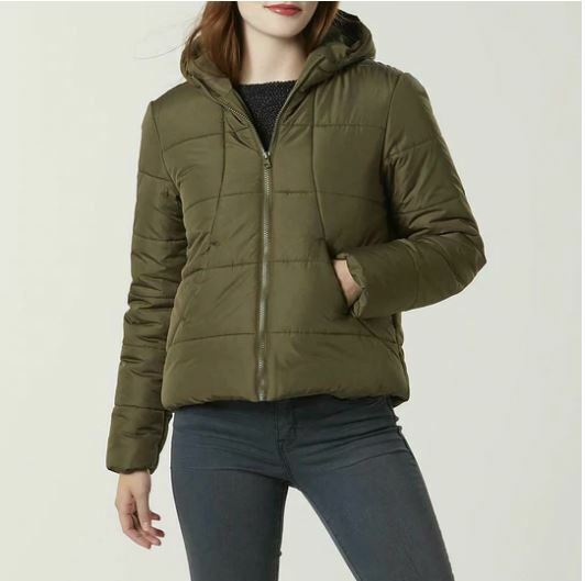 Puffer Jacket Me Jane Women's juniors Hooded olive night green color size LARGE