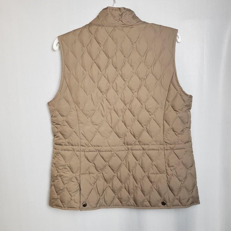 Puffer Vest Womens Large Taupe Quilted Goose Down Packable Outdoor EDDIE BAUER