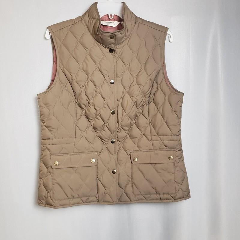 Puffer Vest Womens Large Taupe Quilted Goose Down Packable Outdoor EDDIE BAUER