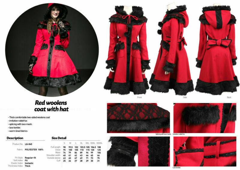 Punk Rave Gothic Lolita Girls Women Woolen Coats Sweet Long Jacket Casual Cloak