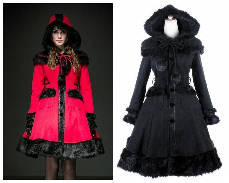 Punk Rave Gothic Lolita Girls Women Woolen Coats Sweet Long Jacket Casual Cloak