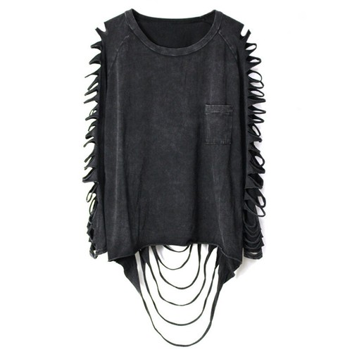Punk Tattered Tassel Distressed Sexy Women's Personalized Long Sleeved T-Shirt
