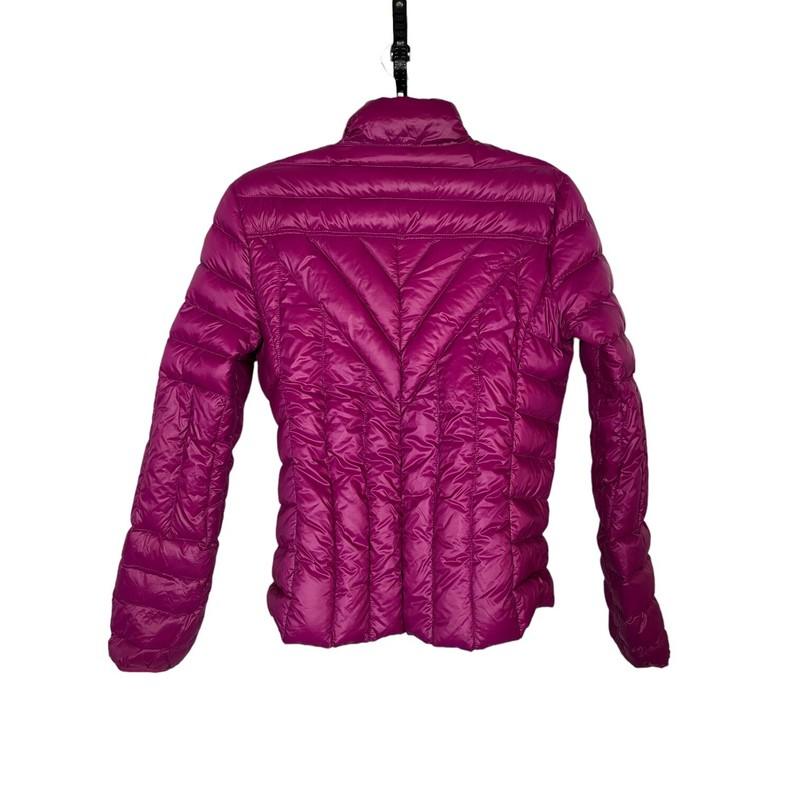 Purple DOWN Puffer Jacket Full Zip Womens Size XS EXPRESS Chevron Assymetrical