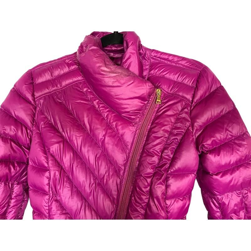 Purple DOWN Puffer Jacket Full Zip Womens Size XS EXPRESS Chevron Assymetrical
