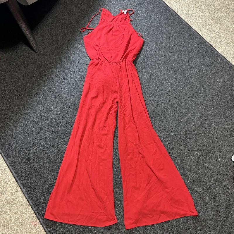 Purple Snow Women Size M Red Jump Suit Wromper Sleeveless Flare Bottoma