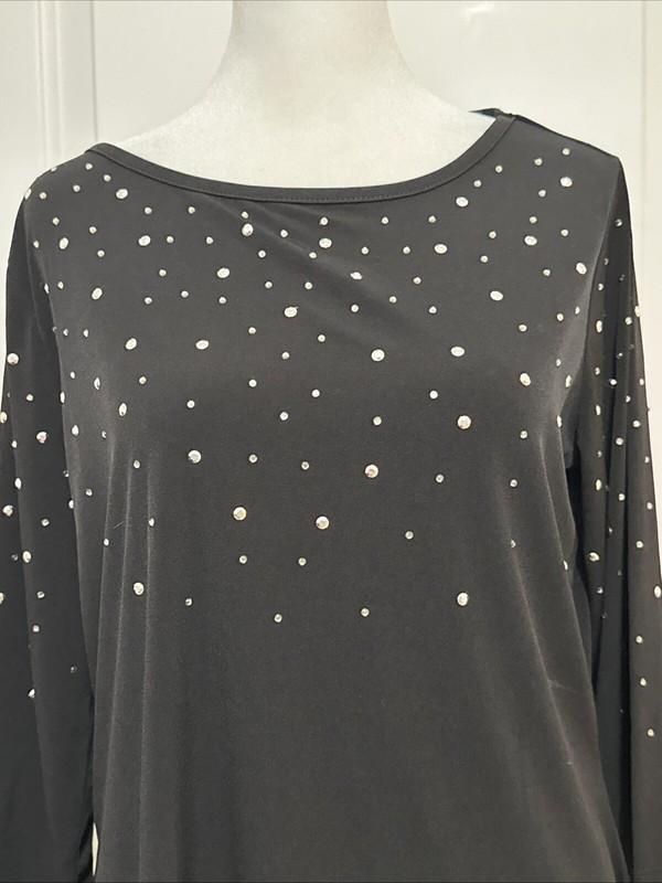 Quacker Factory 3/4-Sleeve Trapeze Hem Top With Rhinestones Black S A367098