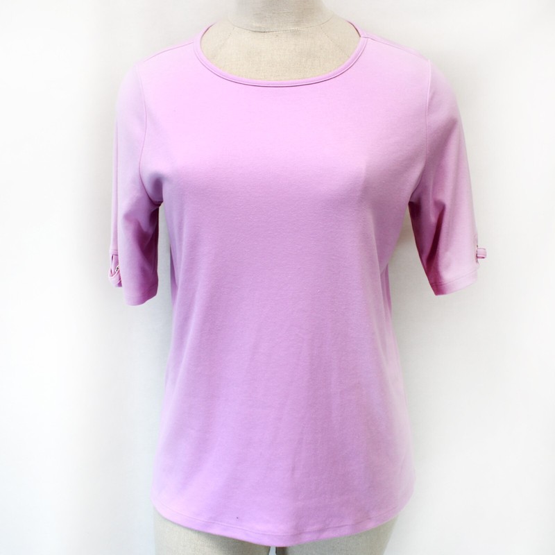 Quacker Factory Plus Lavender Crew Neck Swarovski Detail Sleeve Top Tee Slits 2X
