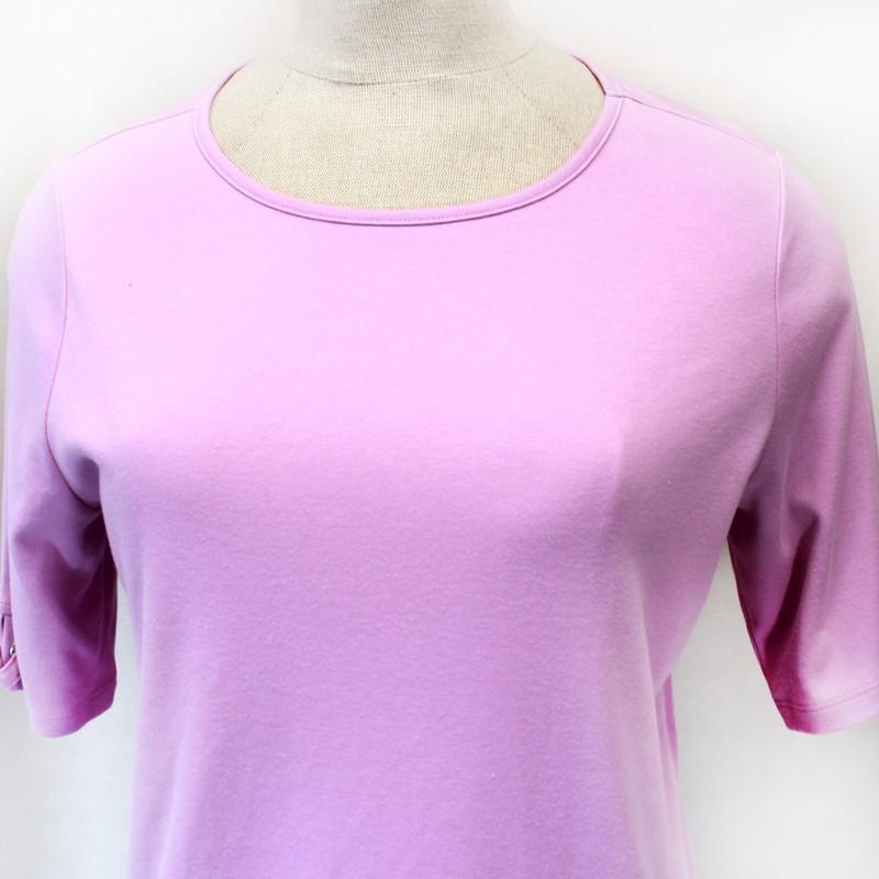 Quacker Factory Plus Lavender Crew Neck Swarovski Detail Sleeve Top Tee Slits 2X