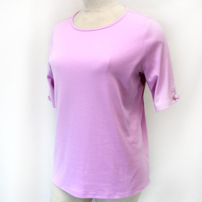 Quacker Factory Plus Lavender Crew Neck Swarovski Detail sleeve Top Tee Slits 2X