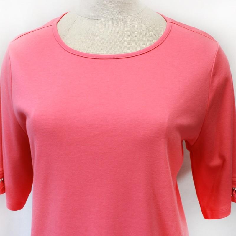 Quacker Factory Plus Pink Crew Neck Shine Sleeve Details Top Tee 2X