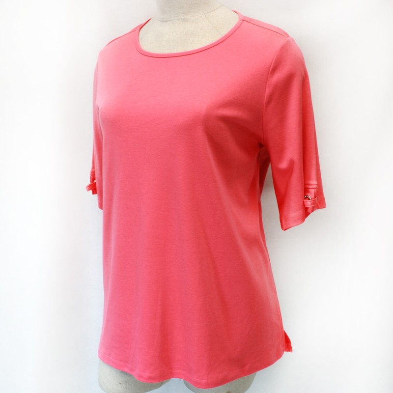 Quacker Factory Plus Pink Crew Neck Shine Sleeve Details Top Tee 2X