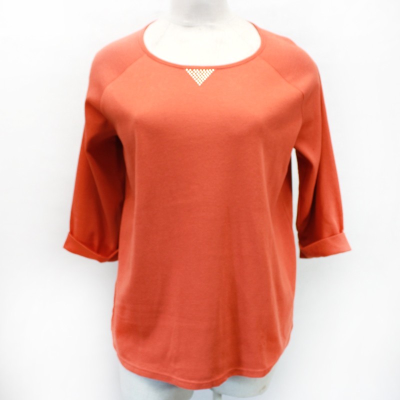 Quacker Factory Plus Thermal Boat Neck Studs Detail Top Tunic Tee Slits 2X