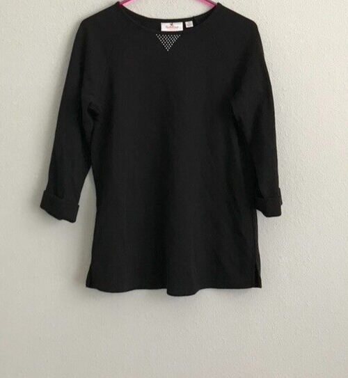 Quacker Factory S/2 Waffle Knit 3/4-Sleeve Tops Bling -Blk/Wht (Sz XS) A451904 '