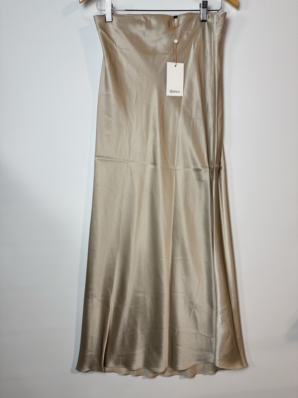 Quince Washable Silk Maxi Skirt Women’s M Champagne Bias Cut Slip Skirt NWT $99